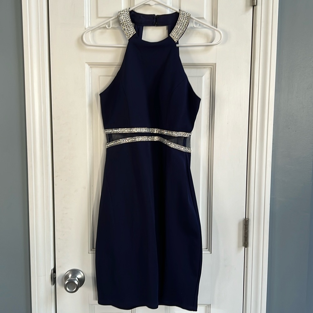 Navy blue Cocktail Dress with rhinestones